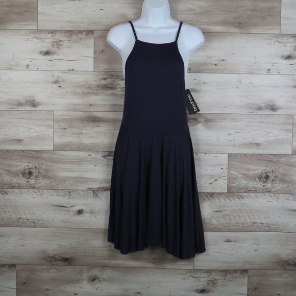 Boohoo* Women's Double Strap Open Low V-Back Navy Blue Midi Dress~ Size 10 - Picture 2 of 11